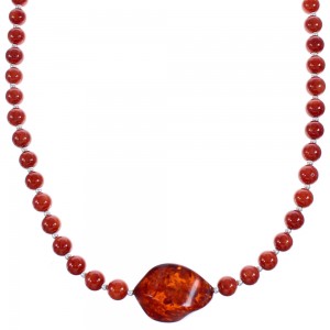 Southwest Coral and Amber Bead Necklace KX120926