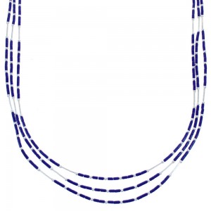 Lapis 3-Strand Bead Liquid Silver Necklace KX120935