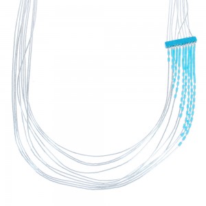 Hand Strung Blue Turquoise Liquid Silver Waterfall Necklace KX120910