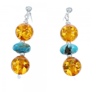 Southwest Amber and Turquoise Post Dangle Earrings KX121038