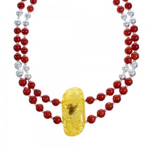 Sterling Silver Coral and Amber Bead Necklace KX121135