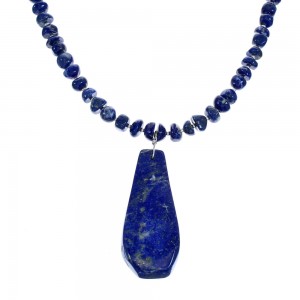 Sterling Silver Lapis Bead Necklace and Pendant KX121156