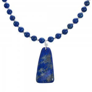 Southwest Lapis Sterling Silver Bead Necklace KX121160