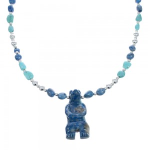 Denim Lapis Sterling Silver Southwest Bear Bead Necklace AX121633