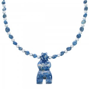 Denim Lapis Sterling Silver Southwest Bear Bead Necklace AX121640