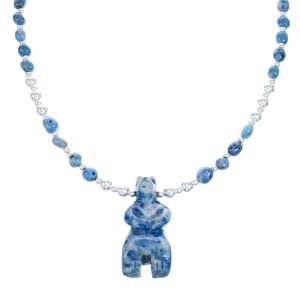 Denim Lapis Sterling Silver Southwest Bear Bead Necklace AX121641