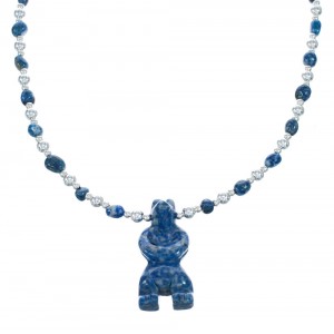 Denim Lapis Sterling Silver Southwest Bear Bead Necklace AX121643