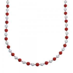 Sterling Silver Coral Bead Necklace KX121314