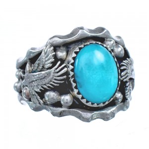 Eagle Silver Turquoise Ring Southwestern Jewelry Size 11-1/4 AX121425