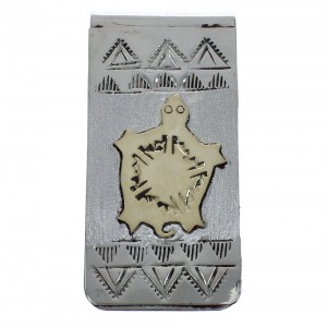 Native American Navajo Genuine Sterling Silver And 12KGF Turtle Money Clip JX121919