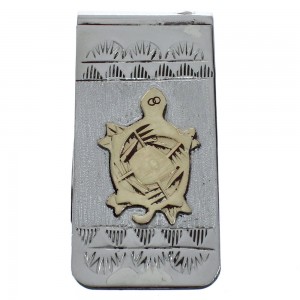 Native American Navajo Genuine Sterling Silver And 12KGF Turtle Money Clip JX121918