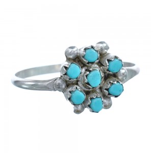 Native American Zuni Authentic Sterling Silver Turquoise Ring Size 6-1/2 JX122435