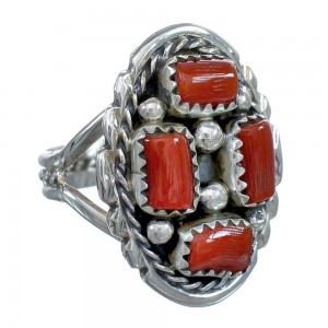 Native American Navajo Sterling Silver Coral Ring Size 7-1/4 JX124837