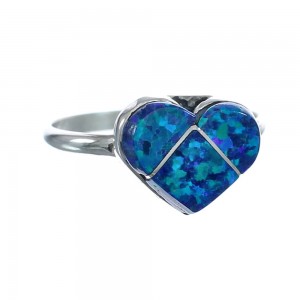Native American Blue Opal Heart Sterling Silver Ring Size 3-3/4 JX122628