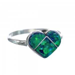 Native American Green Opal Heart Sterling Silver Ring Size 6-1/2 JX122643