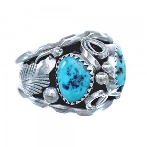 Native American Leaf Sterling Silver And Turquoise Ring Size 11-1/2 JX122620