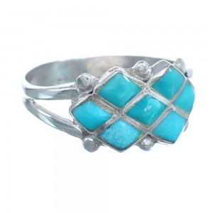 Native American Zuni Turquoise Sterling Silver Ring Size 7-1/2 JX122571