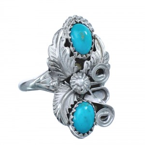 Navajo Sterling Silver And Turquoise Leaf Design Ring Size 5-1/4 JX122590