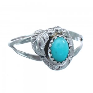 Navajo Genuine Sterling Silver Turquoise Leaf Ring Size 7-3/4 AX122311