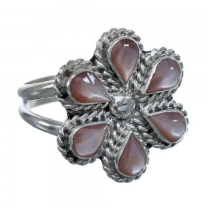Native American Pink Mother of Pearl Silver Flower Ring Size 9-1/2 AX122453