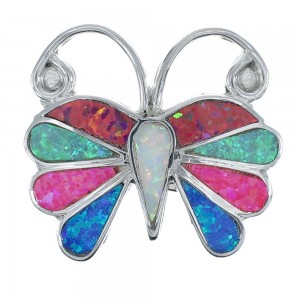 Native American Zuni Multicolor Opal Inlay Butterfly Pin Pendant JX122810