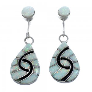 Native American Zuni Sterling Silver Opal Inlay Teardrop Post Dangle Earrings JX123184