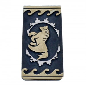 Native American Sterilng Silver 12KGF Horse Water Wave Money Clip JX123181