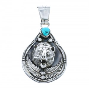 Native American Navajo Turquoise Bear Sterilng Silver Pendant JX123308