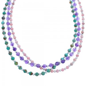 American Indian 3-Strand Multicolor Silver Bead Necklace AX123503