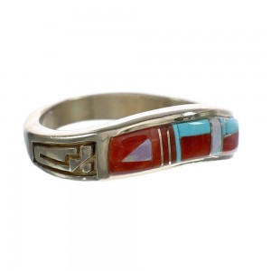 Multicolor Sterling Silver 14K Gold Navajo Ring Size 7-3/4 AX123633