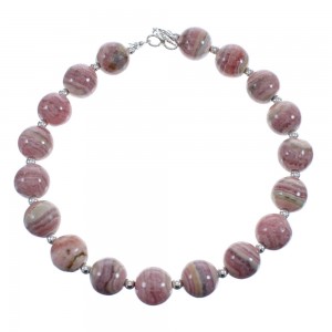 Native American Rhodochrosite Sterling Silver Bead Bracelet JX123377