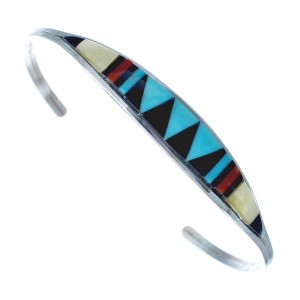 Zuni Multicolor Inlay Sterling Silver Child Cuff Bracelet AX123721