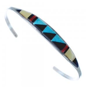 Zuni Multicolor Inlay Sterling Silver Child Cuff Bracelet AX123722