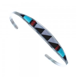 Zuni Multicolor Inlay Sterling Silver Child Cuff Bracelet AX123731