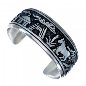 Sterling Silver Native American Storyteller Cuff Bracelet JX123795