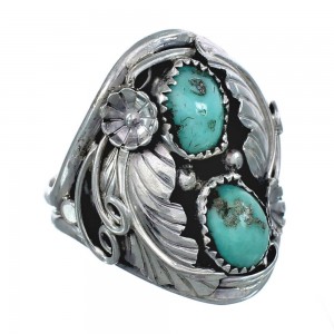 Authentic Sterling Silver Navajo Turquoise Leaf Design Ring Size 11 AX124144