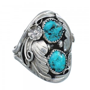 Authentic Sterling Silver Navajo Turquoise Leaf Design Ring Size 10 AX124155