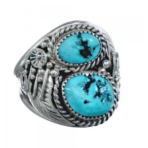 Genuine Sterling Silver Leaf Turquoise American Indian Ring Size 12-1/4 AX124040