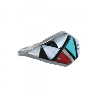 Native American Zuni Multicolor Genuine Sterling Silver Ring Size 7-1/2 JX123977