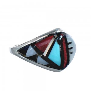Native American Zuni Multicolor Genuine Sterling Silver Ring Size 7-1/2 JX123985