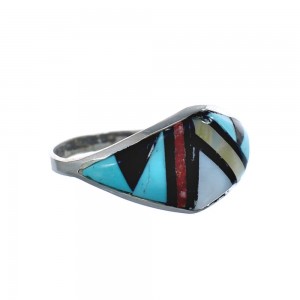 Native American Zuni Multicolor Genuine Sterling Silver Ring Size 10 JX124004