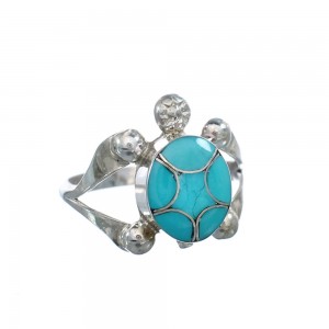 Navajo Sterling Silver Turquoise Inlay Turtle Ring Size 9-1/4 JX124087