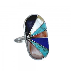 Native American Zuni Mulitcolor Multistone Sterling Silver Ring Size 7-1/4 JX124096