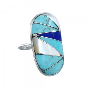 Native American Zuni Multistone Multicolor Sterling Silver Ring Size 8 JX124103