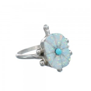 Native American Turquoise Opal Sterling Silver Turtle Ring Size 7-1/4 JX124174