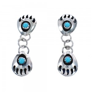 Native American Navajo Turquoise Sterling Silver Bear Paw Post Dangle Earrings JX124331