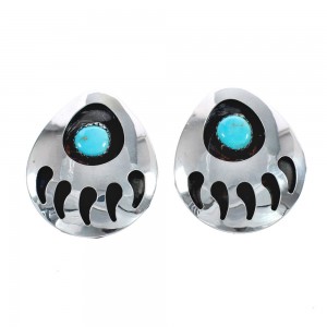 Navajo Genuine Sterling Silver Turquoise Bear Paw Post Earrings JX124273