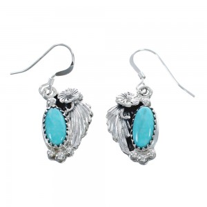 Native American Turquoise Sterling Silver Leaf Hook Dangle Earrings JX124332