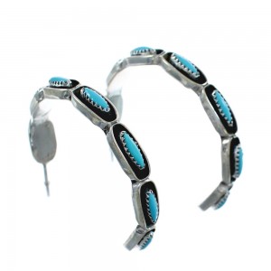 Native American Turquoise Genuine Sterling Silver Post Hoop Earrings JX124326