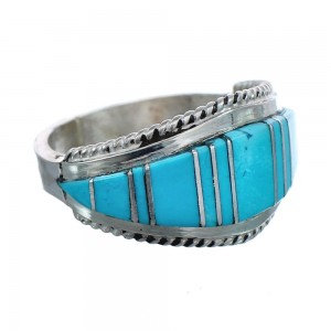 Zuni Jewelry Turquoise Inlay Sterling Silver Ring Size 12 AX124649